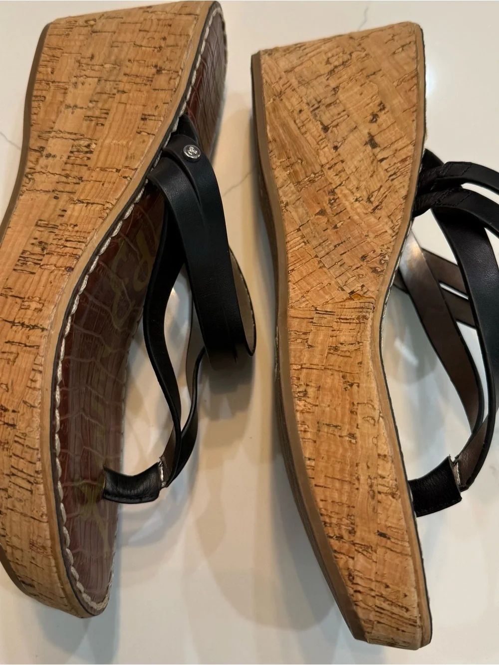 Sam Edelman Womens Rasha Black Leather Strappy Cork Platform Wedge Sandals 8.5